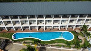 an overhead view of a large building with a swimming pool at Abraham Bohol in Panglao Island