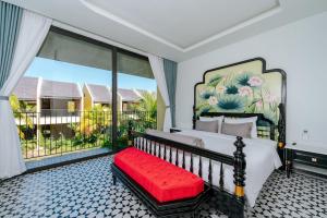 a bedroom with a bed and a large window at Lotus Villa Hoi An-3Brs-Pool-river view, 5 minutes to AB Beach in Hoi An +37 photos