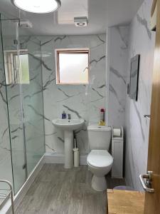 a bathroom with a toilet and a sink at City Centre 3 in Manchester