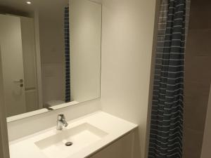 a bathroom with a sink and a mirror at Fully equipped apartment, 15 min to Center in Copenhagen