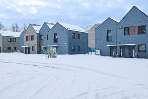 una fila de casas en la nieve en un campo en Eglių Apt W/Terrace, By Cohost en Palanga