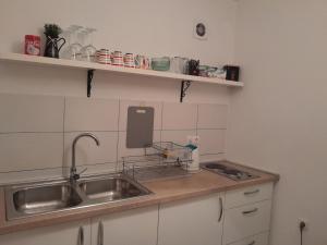 a kitchen with a sink and a counter top at Pansion Ponte in Mostar