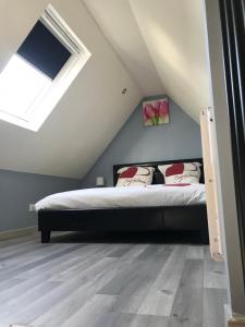 1 dormitorio con 1 cama en el ático en Jolie maisonnette, en Auxerre