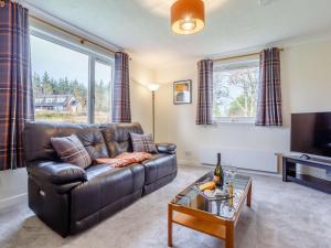 a living room with a leather couch and a tv at 2 Bed in Camus Croise 86437 in Isleornsay