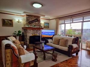 sala de estar con sofá y chimenea en The Wagner Country Homes, en Baguio