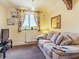 a living room with a couch and a tv at 1 Bed in Combe Martin PARSC in Berrynarbor