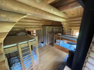 a room with two bunk beds in a log cabin at CHALET RONDIN in Gryon