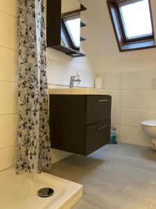 ein Badezimmer mit Waschbecken und Toilette in der Unterkunft Ferienwohnung Brenderweg in Koblenz