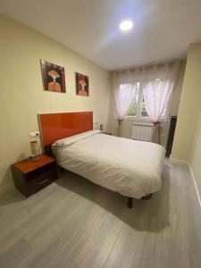 a bedroom with a bed and a window at La casa de las Flores in Ponferrada