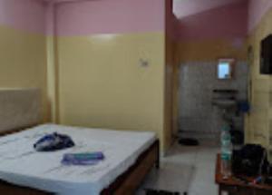 Habitación con cama y baño con ducha. en Hotel Bhaba Laxmi,Bhubaneswar, en Bhubaneshwar