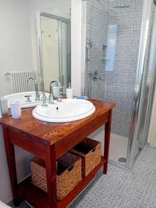 a bathroom with a sink and a shower at Casa Longhi in Orta San Giulio
