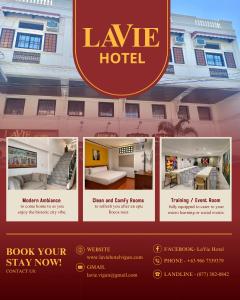 a flyer for a hotel with a picture of a house at LaVie Hotel in Vigan