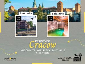 eine Sammlung von Bildern verschiedener Städte in der Unterkunft Beautiful Apartment with 2 bedrooms for 7 guests, Jewish District in Krakau
