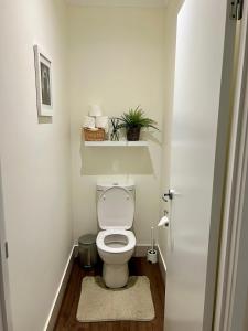 a bathroom with a toilet with a plant on a shelf at Private Gem in Pacific Pines in Gold Coast