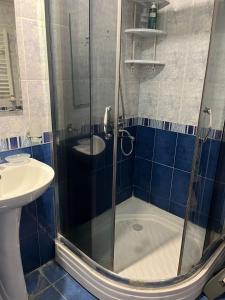 een badkamer met een douche en een wastafel bij Malibui aygi in Jerevan