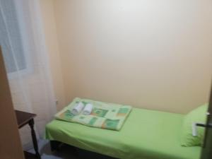 um pequeno quarto com uma cama verde num quarto em Квартира 200м от моря. em Bar