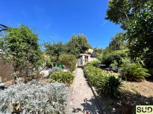 einen Garten mit Pflanzen und ein Haus im Hintergrund in der Unterkunft Version SUD Lumineuse Bas Maison avec jardin in Toulon