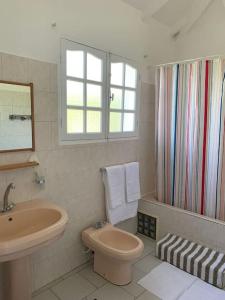 a bathroom with a sink and a toilet and a window at Terrasse des Manguiers : logement indépendant in Pointe-Noire