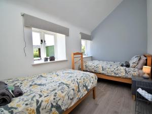 a bedroom with two beds and two windows at 2 Bed in Wrexham 76399 in Coedpoeth