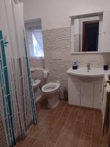 熱那亞的住宿－Villa il sole，一间带卫生间、水槽和镜子的浴室