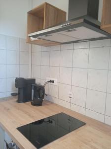 una cocina con encimera con un aparato negro en La Mulhousienne de France, en Mulhouse