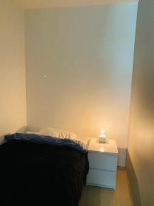 Un pat sau paturi într-o cameră la Leilighet ved Tønsberg Brygge