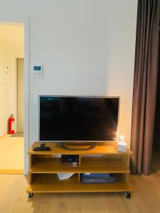 En TV eller et underholdningssystem på Leilighet ved Tønsberg Brygge