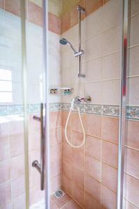 La salle de bains est pourvue d'une douche avec un pommeau de douche. dans l'établissement Amaryllis Holiday Home, à Qala