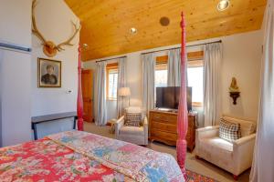 1 dormitorio con 1 cama y TV en una habitación en Telluride Mountain Chalet with Gym, Hot Tub and Views!, en Telluride