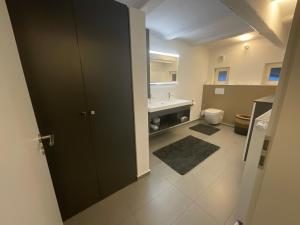 a bathroom with a sink and a toilet at Hof zum Stadl - Ferienwohnung Nr 1 in Meckenbeuren +29 photos