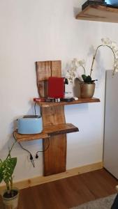 a room with a wooden shelf with plants on it at Refúgio do Agricultor - Gerês in Montalegre +9 photos