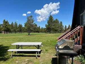 ein Picknicktisch und ein Grill auf einem Feld in der Unterkunft Hole-In-1 Yellowstone Getaway - Sleeps 6 in Rea