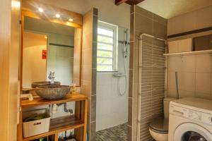 a bathroom with a sink and a washing machine at Villa avec piscine MQTI14 in Les Trois-Îlets