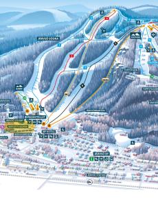 un mapa de las pistas de esquí de la estación de esquí en Fin lägenhet med bastu i Järvsö!, en Järvsö