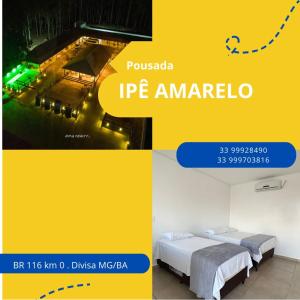 eine Collage mit Bildern eines Zimmers mit 2 Betten in der Unterkunft Pousada Ipê Amarelo in Divisa
