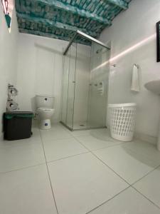 a bathroom with a shower and a toilet at Excelente apartamento Envigado - Full Equipamento. in Envigado