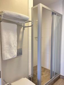 プレトリアにあるREGENCY APARTMENT HOTEL-ST@Yのバスルーム(トイレ、ガラス張りのシャワー付)