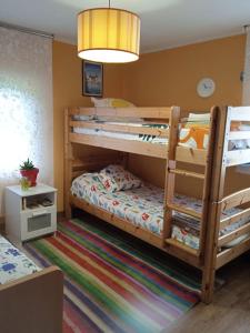 een slaapkamer met 2 stapelbedden in een kamer bij Finca La Viñona. Casa rural con finca en San Román de Candamo in Candamin