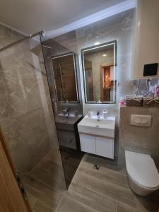 y baño con lavabo, aseo y espejo. en Vila Jahor - Apartmani Trifković, en Jahorina