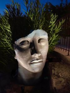 a statue of a face with a plant on its head at Gîte A Funtana in Manso