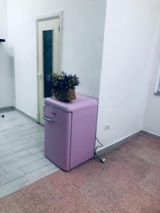un frigorifero viola con una pianta sopra di Dimora Nonna Rosa ad Aversa