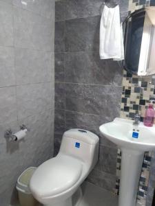 a bathroom with a white toilet and a sink at Apartamento Amoblado Alameda del Rio Barranquilla in Barranquilla