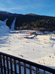 a group of people on a beach in the snow at Apartmani Natural Bjelasnica in Bjelašnica