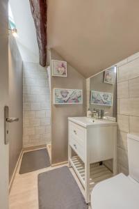 uma casa de banho com um lavatório e um chuveiro em Le nid douillet - Proche Paris em Longjumeau