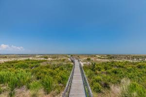 a wooden boardwalk in the middle of a field at Ocean Front D-Building - POOL ACCESS AND OCEAN VIEWS!!! in Harbor Island
