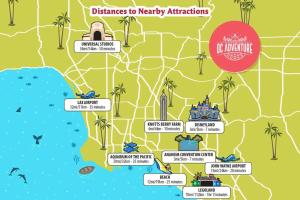 eine Karte der Disney World Attraktionen in der Unterkunft Great Outdoors: Arcade, Golf, Theater, Sauna @more in Garden Grove