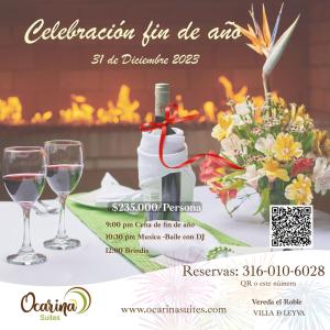 a flyer for a wine tasting event with glasses and flowers at Ocarina Suites in Villa de Leyva