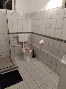 ein Bad mit einem WC und einem Waschbecken in der Unterkunft Skitnica Life in Koprivnica