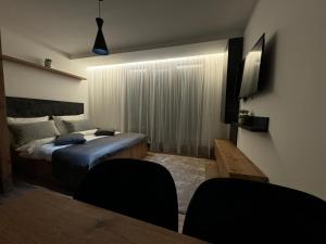 a hotel room with a bed and a tv at Grand Apartman Kopaonik in Kopaonik +14 photos
