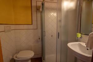 a bathroom with a shower and a toilet and a sink at Agriturismo Buratta in Fonteblanda